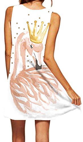 Ocean Plus Mujer Verano Flamenco Camisola Vestido De Playa Top Sin Mangas Trapecio O Corte En A Vestido Oeste (S (EU 34-36), Corona de Flamenco)