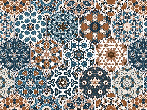 Oedim Alfombra Hexagonal Multicolor Azul PVC | 95 cm x 200 cm | Moqueta PVC | Suelo vinilico | Decoración del Hogar