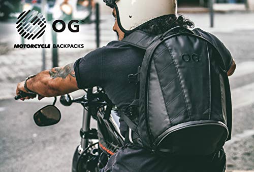 OG Online&Go EZ-RiderPRO Mochila Moto Negra Expandible 28-35L, Bolsa Porta-Cascos Motorista, Correa Casco, Impermeable, Portátil, Reflectante (Logo Negro)