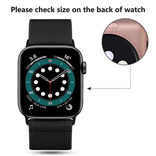 Oielai Solo Loop Correa de Compatible con Apple Watch 44mm 42mm 38mm 40mm, Correa Nylon de Repuesto Elástico Compatible con Apple Watch SE/iWatch Series 6 5 4 3 2 1, 38mm/40mm, Negro
