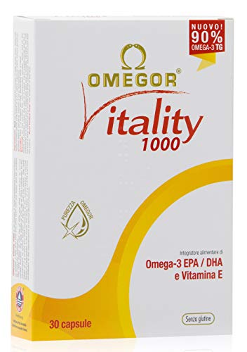Omegor Vitality 1000 - 90% de Omega-3 TG, EPA 535 mg y DHA 268 mg por Perla, Estructura 90% de Triglicéridos y Destilación Molecular, 30 Cápsulas