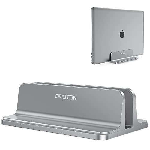 OMOTON Soporte Laptop, Atapta a Macbook Pro/Air, Huawei, DELL y Otros Portátiles y Netbooks, Vertical Soporte para Ordenador de Aluminio con Base Ajustable, Gris