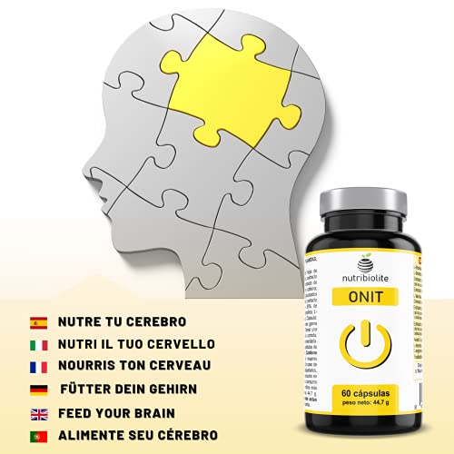 ONIT - Nootrópico Natural Potenciador Cognitivo, Incrementa tu Concentración Memoria y Motivación, Extractos de 5 Plantas + 5 Aminoácidos + Fosfatidilserina + Bitartrato de Colina, Vegano Sin Gluten