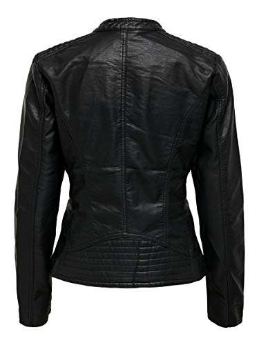 Only Leather Look Biker Jacket Chaqueta, Negro (Black), 38 para Mujer
