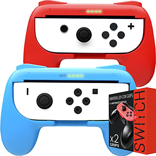 Orzly Grips compatibles con los Joy-Cons de la Nintendo Switch - Pack DE Dos (1x Rojo y 1x Azul) Grips Universales para Usar con los JoyCons de la Nintendo Switch