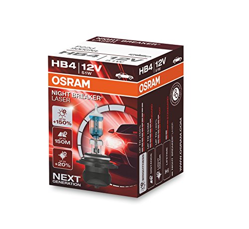 OSRAM NIGHT BREAKER LASER HB4, +150% más de luz, lámpara halógena para faros, 9006NL, coche de 12 V, caja plegable (1 lámpara)