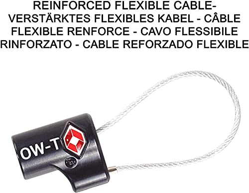 OW-Travel Candado de Cable con Llave TSA, Cable Acero Plastificado. Candado para Taquilla. Candados para mochilas y maletas. Candado Taquilla Gimnasio. TSA Candado Seguridad cable con Llaves Negro 1