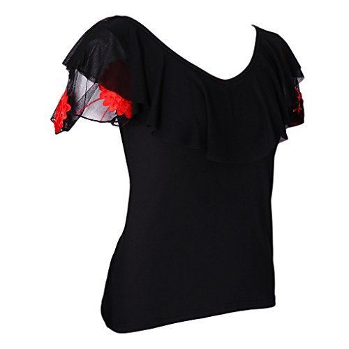P Prettyia Camiseta de Baila Flamenco Complementos Moderno Cómodo Suave - Rojo, L