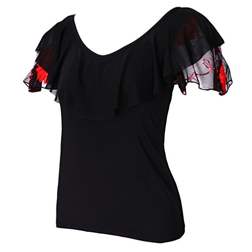 P Prettyia Camiseta de Baila Flamenco Complementos Moderno Cómodo Suave - Rojo, L