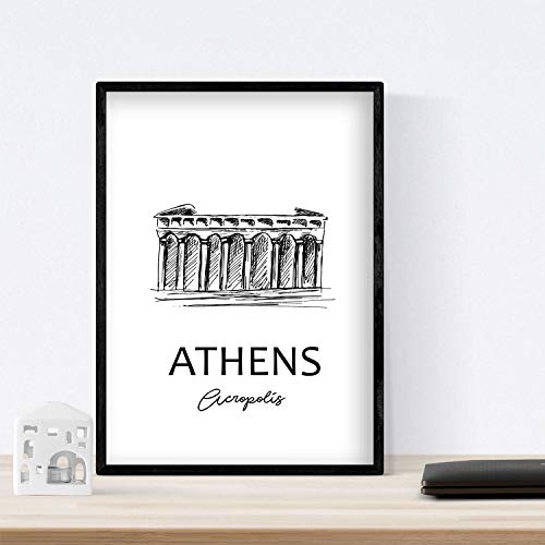 Pack de posters de paises y monumentos. Atenas mapa de la ciudad, monumento Acropolis y mapa Grecia. Tamaño A4