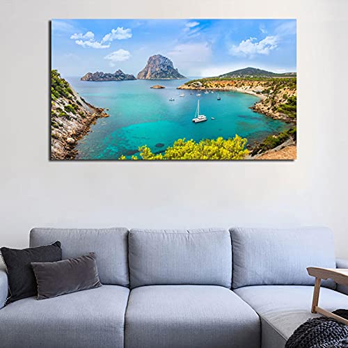 Paisaje sobre Lienzo,isla de Ibiza Impresión de cuadro de paisaje en lienzo,Cuadro de arte de pared de lienzo 80x135cm(32x54in) Sin marco