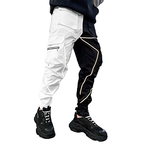 Pantalones cargo para hombre, Hip Hop Techwear Harem Pant Jogger Pantalones deportivos con bolsillos Jogging Punk, Negro/Blanco, XX-Large