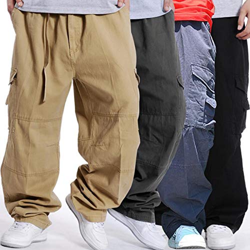 Pantalones de Skate de Hip Hop para Hombre Pantalones de Carga de Moda de Calle Holgados de Pierna Recta Pantalones Casuales de Color sólido