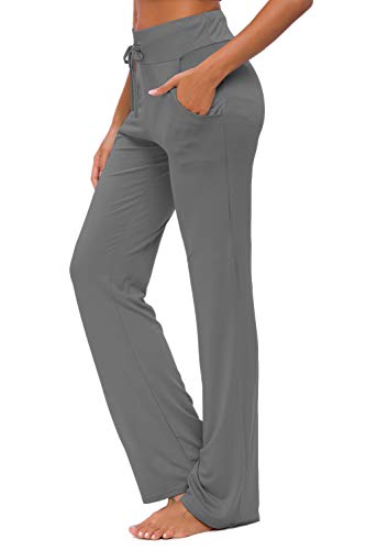 Pantalones De Yoga para Mujer con Bolsillos Cordón De Pierna Ancha Salón Recto Suelto Pantalones De Entrenamiento De Entrenamiento Pantalones De Chándal Casuales Activos (Gris Oscuro, 2XL)