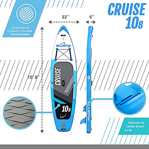 Paquete de Sup Bluefin Cruise | Tabla de Paddle Surf Hinchable | Remo de Fibra de Vidrio | Kit de Conversión a Kayak | Accesorios Completos | 5 Años de Garantía | Varias Medidas: 10’8, 12’, 15’