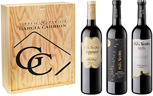 Pata Negra - Estuche de 3 Botellas de Vino - Rioja Reserva, Ribera del Duero Reserva y Jumilla Apasionado Ecológico - Estuche de 3 Botellas x 750 ml