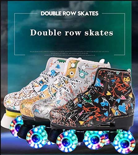 Patines de ruedas Adulto,Patines en paralelo clásicos para hombres y mujeres patines clásicos de piel de doble fila para interior y exterior(Color:H,Size:36)