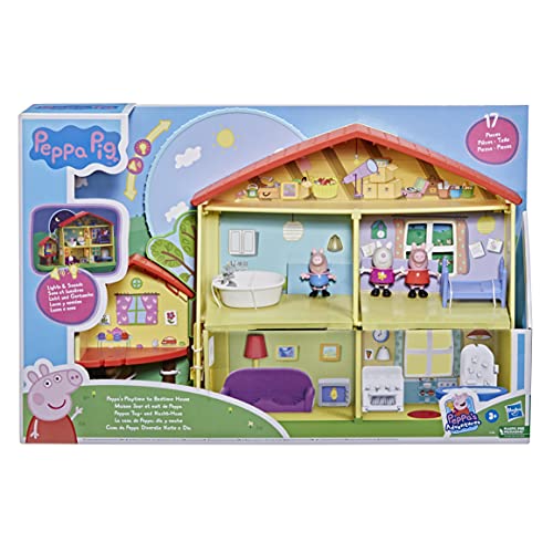 Peppa Pig Peppa's Adventures Peppas - Casa de Juegos para día y Noche, con Voz, Luces y Sonidos, 3 Figuras, 13 Accesorios, a Partir de 3 años