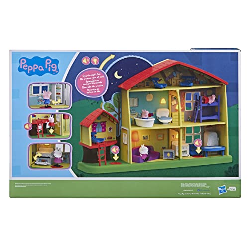 Peppa Pig Peppa's Adventures Peppas - Casa de Juegos para día y Noche, con Voz, Luces y Sonidos, 3 Figuras, 13 Accesorios, a Partir de 3 años