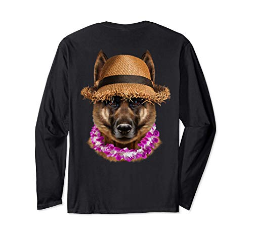 Perro pastor alemán con sombrero de paja y gafas de sol Manga Larga