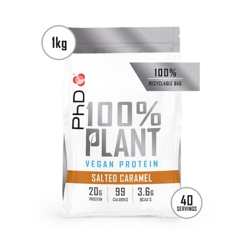 PhD Nutrition 100% Plant, Proteína Vegana en Polvo Nutricional 1 kg, Sabor Caramelo Salado