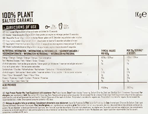 PhD Nutrition 100% Plant, Proteína Vegana en Polvo Nutricional 1 kg, Sabor Caramelo Salado