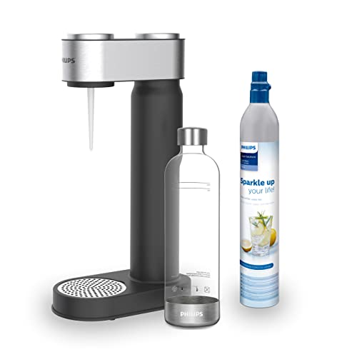 Philips Water Solutions GoZero - Máquina de agua con gas, Sifón de cocina, Dispensador de Soda, Soda maker, Máquinas para hacer soda, Bebidas carbonatadas, Botella de agua sin BPA, 1 Litro, Negro