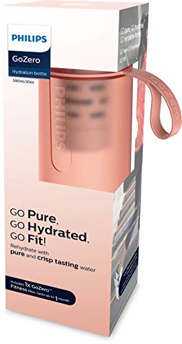 Phillips - Botella Filtro de Agua Go Zero Active, Modelo Fitness, Elimina el cloro y mejora el sabor, Libre de BPA, 600 ml, Rosa (AWP2712RDR)