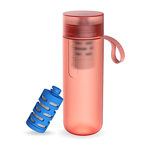 Phillips - Botella Filtro de Agua Go Zero Active, Modelo Fitness, Elimina el cloro y mejora el sabor, Libre de BPA, 600 ml, Rosa (AWP2712RDR)