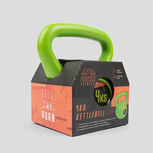 Phoenix Fitness RY930 Workout Kettlebell, Bell Kettle Peso Máximo Para Entrenamiento De Fuerza Y C​ardio, 4KG, Verde