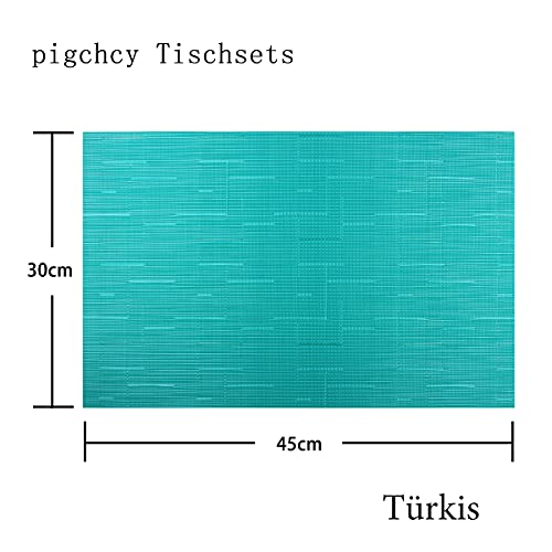 pigchcy Juego de 6 manteles individuales de vinilo, fáciles de limpiar, de plástico, 45 x 30 cm, color turquesa