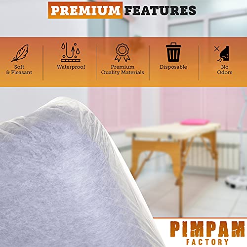 PimPam Factory - Pack de 10 Sábanas de TNT Desechables Ajustable | Fabricado en España 95X220cm | 100% Reciclables | Repele Líquidos | Ideal para Camas y Camillas de Masaje