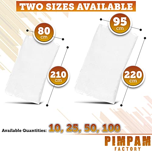 PimPam Factory - Pack de 10 Sábanas de TNT Desechables Ajustable | Fabricado en España 95X220cm | 100% Reciclables | Repele Líquidos | Ideal para Camas y Camillas de Masaje