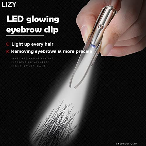 Pinzas para cejas profesionales con luz LED de alta precisión de acero inoxidable