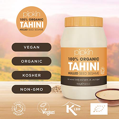 Pipkin 100% Pasta de Tahini Orgánica 908g - Semillas de Sésamo Etíopes Tostadas y Prensadas - Todo Natural, Kosher, Vegano, No GMO