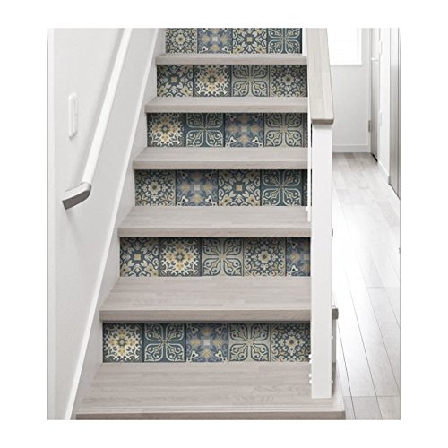 Plage Vinilos para Escaleras-Azulejos Antiguos Ciola, Gris, 19x3x100 cm, 3 Unidades
