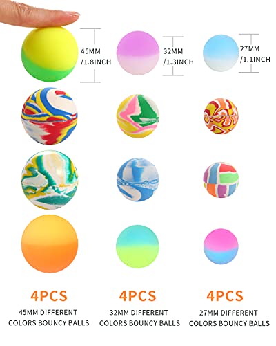 Pllieay 12 pelotas inflables de 3 tamaños de colores mezclados, pelotas que rebotan y pelotas que rebotan para niños