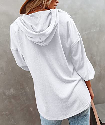 PLOKNRD Camiseta Henley de Manga Larga de otoño para Mujer, Ligera con cordón (Blanco, XL)