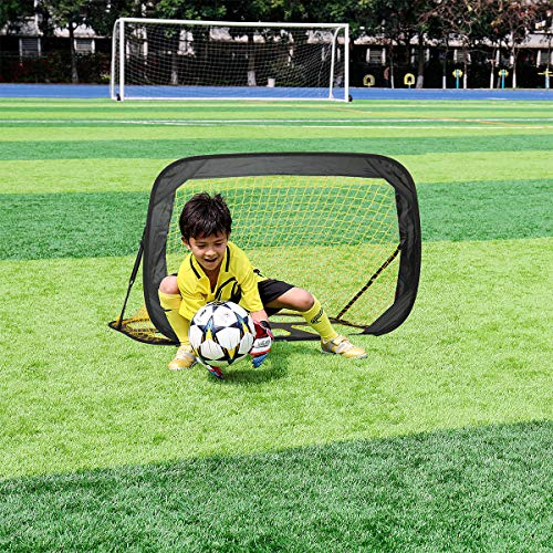 PodiuMax portería de fútbol, portátil 2 en 1 Pop Up niños Fútbol meta red con bolsa de transporte, negro/amarillo