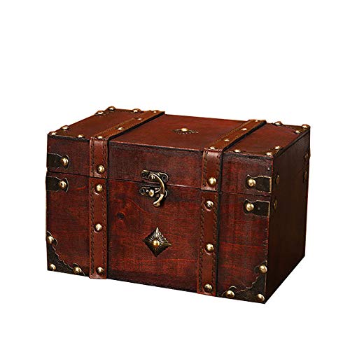 POFET Caja de almacenamiento de madera con cerradura de metal vintage Caja de regalo para cofre organizador de tesoros de joyería - Cuadrada