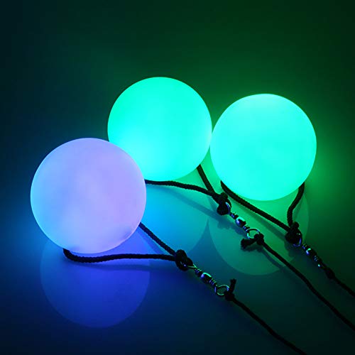 POHOVE 2 bolas LED Poi LED Poi Spinners 3 modos de luz de color LED Glow Malabarismo en la oscuridad, LED Poi Spinning bolas con correas ajustables de doble lazo