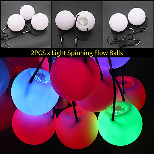 POHOVE 2 bolas LED Poi LED Poi Spinners 3 modos de luz de color LED Glow Malabarismo en la oscuridad, LED Poi Spinning bolas con correas ajustables de doble lazo