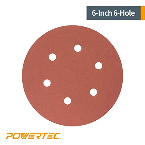 POWERTEC 45208 - Disco de 6 orificios con gancho y bucle (6 pulgadas, grano 80, 25 unidades)