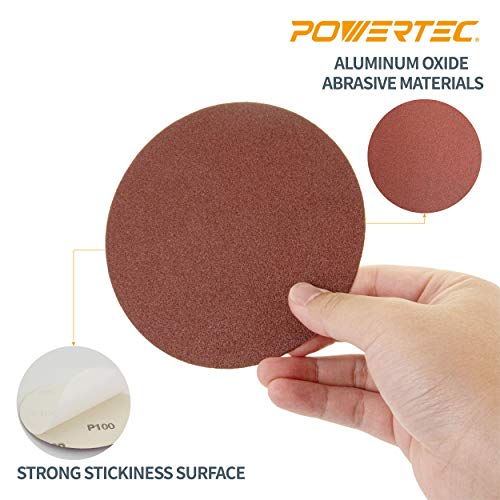 POWERTEC 45506 Disco de lijado adhesivo de óxido de aluminio de grano 60 PSA de 5 pulgadas, paquete de 20