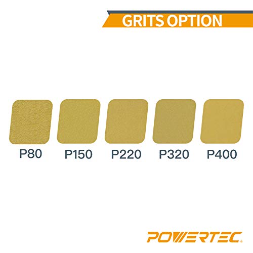 POWERTEC 4DR1508 - Rollo de disco de lija PSA de 15,2 cm, óxido de aluminio, grano 80, color dorado, 100 unidades