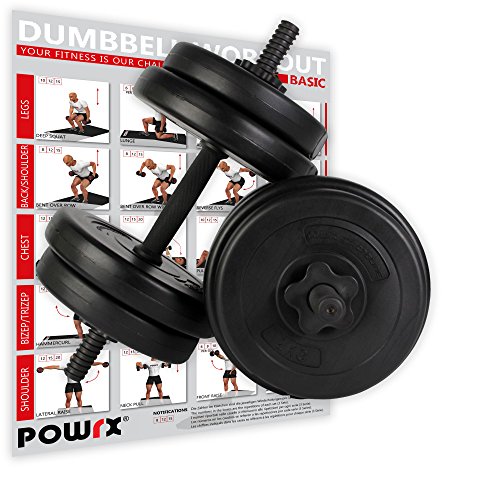 POWRX Mancuernas 20 kg Set (2 x 10 kg) + PDF Workout (Negro)