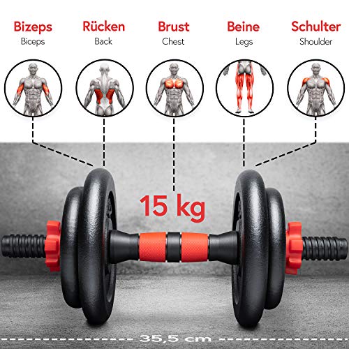 POWRX Mancuernas Hierro Fundido 15 kg Set (2 x 7,5 kg) + PDF Workout