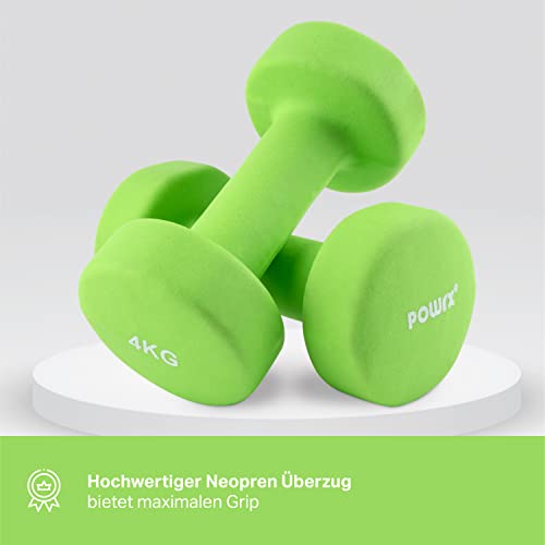 POWRX Mancuernas Neopreno 8 kg Set (2 x 4 kg) + PDF Workout (Verde Claro)