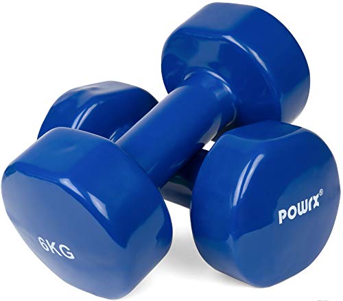 POWRX - Mancuernas Vinilo 12 kg Set (2 x 6 kg) + PDF Workout (BLU)