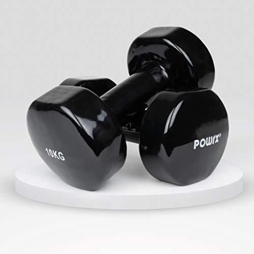 POWRX - Mancuernas Vinilo 20 kg Set (2 x 10 kg) + PDF Workout (Negro)